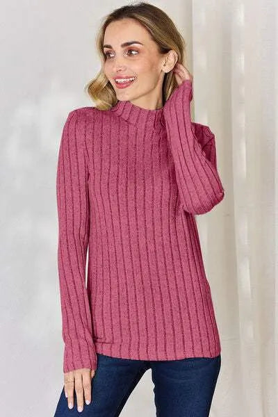 Basic Bae Full Size Ribbed Mock Neck Long Sleeve T-Shirt Women's T-Shirts - Tophatter Daily Deals